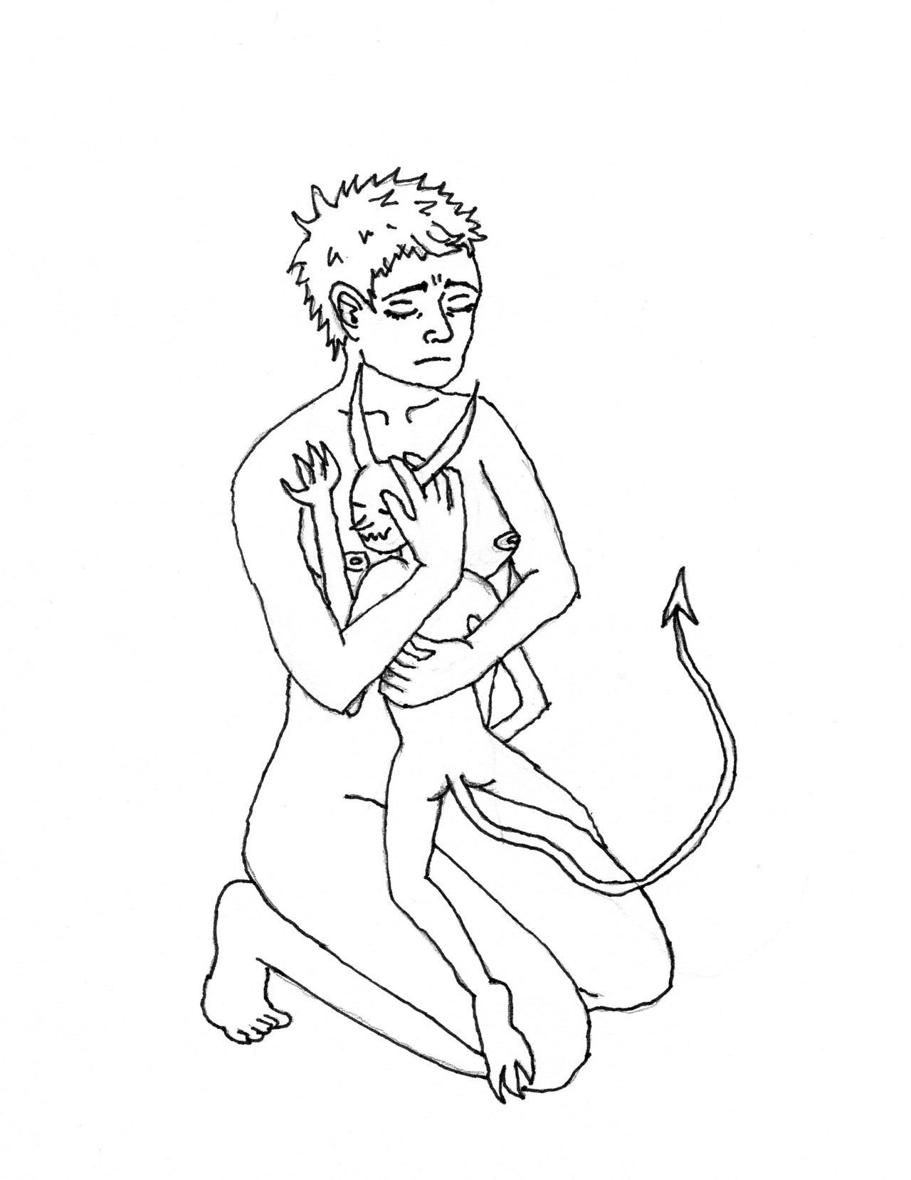 Still kneeling, Lile hugs Deevle to her, her brows creased together in worry and sadness as Deevle presses against her chest with a loving smile.